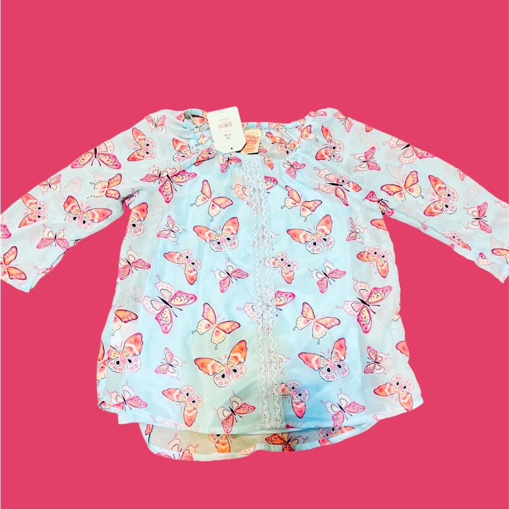 NWT 💖GIRLS FADED GLORY TOP: BABY BLUE WITH BUTTERFLIES 🦋 SIZE 7/8 Smoke Free